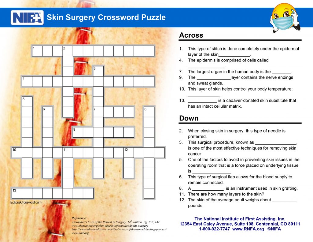 Skin Surgery Crossword Puzzle Clues