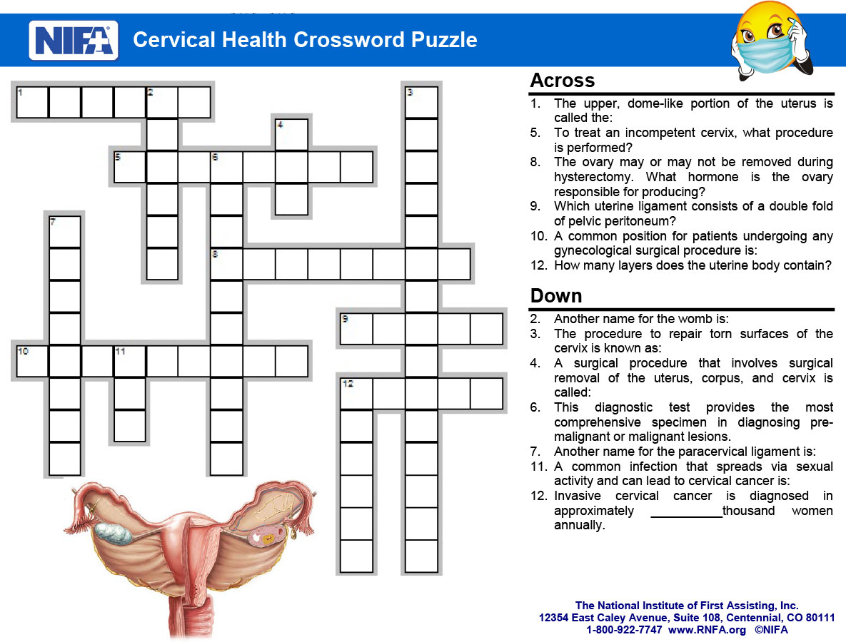 Cervical Health Crossword Puzzle.