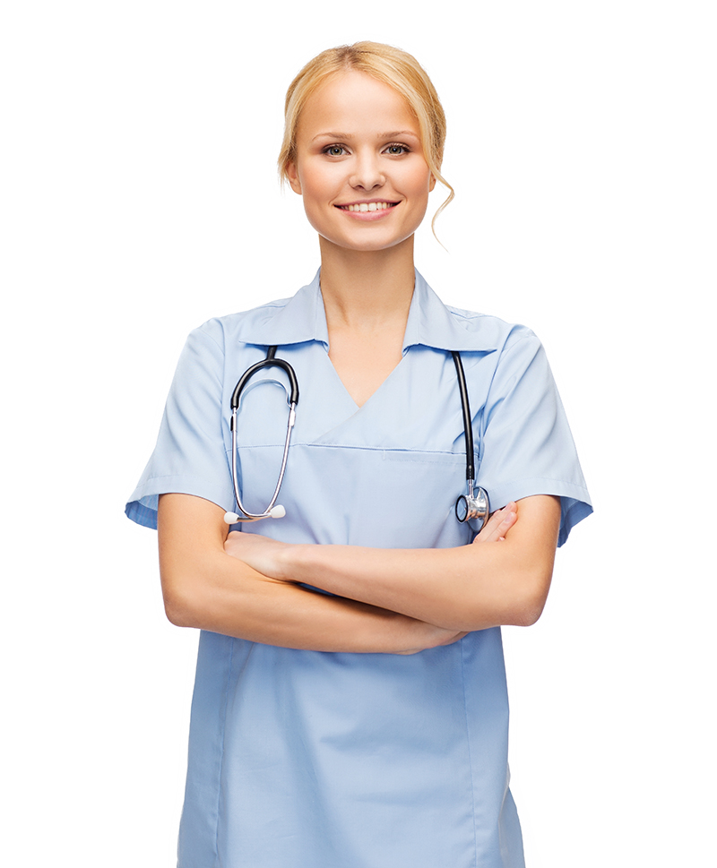 smiling female doctor or nurse with stethoscope